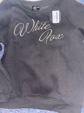 White Fox Boutique Black Crewneck Sweater with Ivory Script Logo